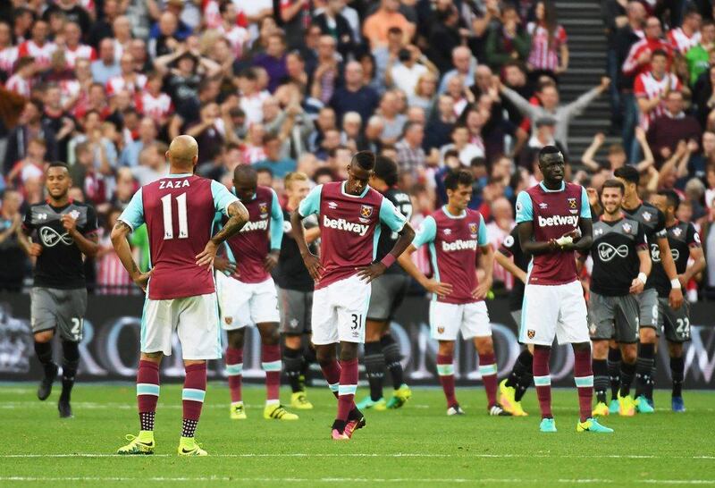 West Ham players look dejected during their Premier League defeat to Southampton. Mike Hewitt / Getty Images