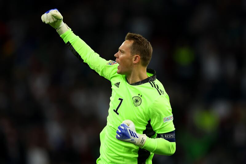 Manuel Neuer celebrates after Germany take the lead. Getty