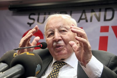 Undated photo shows Necmettin Erbakan, a former Prime Minister who led Turkey's first Islamist government between 1996 and 1997, speaking during a news conference in Ankara. Erbakan, the mentor of political Islam in secular Turkey and its first Islamist prime minister, died of a heart failure on February 27, 2011, aged 84, doctors and aides said. "Turkey has lost one of its most valuable people... Let him rest in peace," Erbakan's long-time associate Oguzhan Asilturk said on NTV television. The chief physician of the Ankara hospital that had been treating Erbakan since early January said his condition deteriorated in the morning.   AFP PHOTO / ADEM ALTAN (Photo by ADEM ALTAN / AFP)