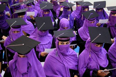 epa08433209 Afghan female students wear purple for their graduation ceremony in Kandahar, Afghanistan, 01 July 2019 (reissued 20 May 2020). Situated between the hues of red and blue, the color purple is widely considered both energetic and relaxing. Because of its rarity in nature and historic use by royals and high-ranked priests, purple still conjures connotations of luxury, regality, wealth and power.  EPA/MUHAMMAD SADIQ  ATTENTION: This Image is part of a PHOTO SET
