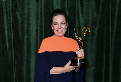Olivia Colman with her Emmy award for 'Outstanding Lead Actress for a Drama Series' for 'The Crown'. Getty Images