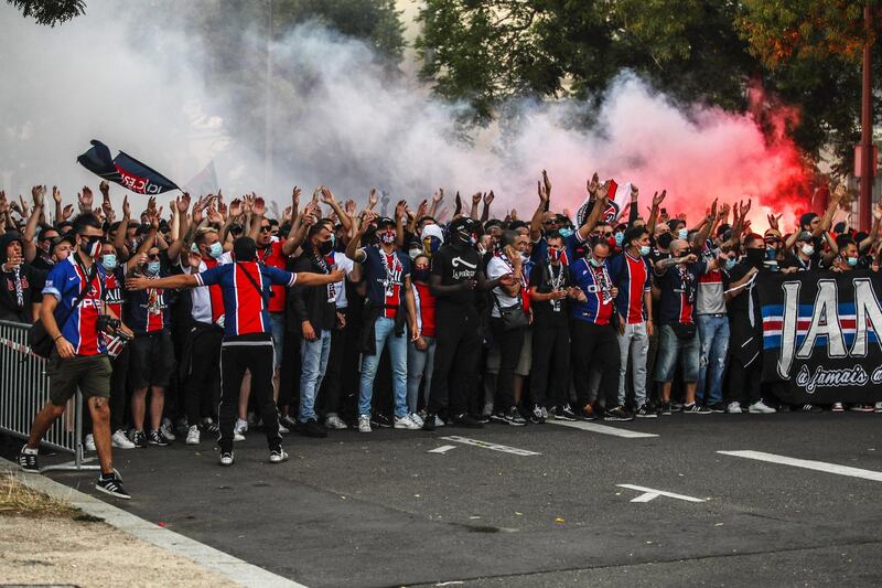 Paris Saint-Germain supporters outside Le Parc des Princes stadium before the final.  EPA