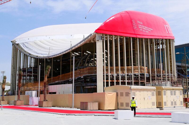 View of the Italy pavilion at EXPO 2020 site in Dubai on April 27,2021.  (Pawan Singh/The National) Story by Ramola