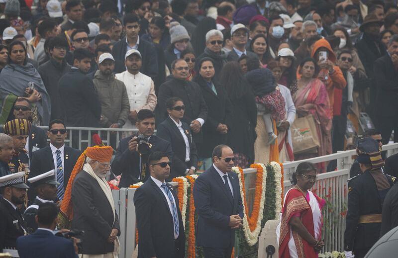 President Murmu is followed by Mr El Sisi and Mr Modi as they leave. Reuters