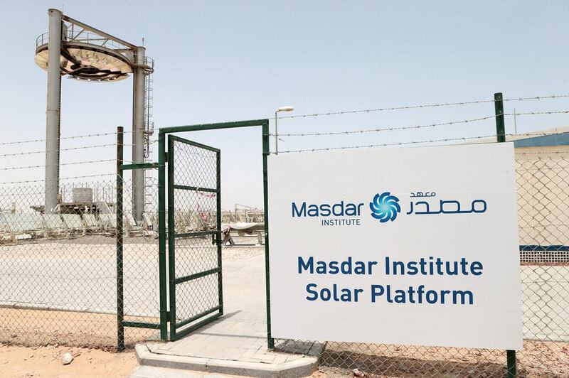 Above, Masdar Institute's solar platform facility in Abu Dhabi. Christopher Pike / The National