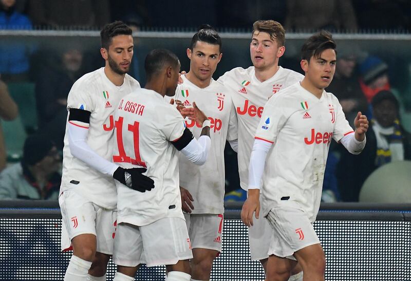 Cristiano Ronaldo celebrates his goal with his Juventus teammates. Getty