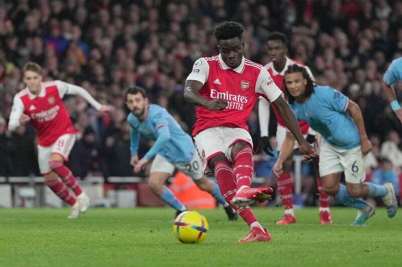 Bukayo Saka 7: Kept his composure after long City protests over penalty decision before calmly sending Brazilian wrong way from spot. Took a few kicks off Silva until the City player was finally booked. AP