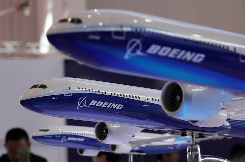 Models of Boeing passenger airliner are displayed during the 12th China International Aviation and Aerospace Exhibition. AP Photo