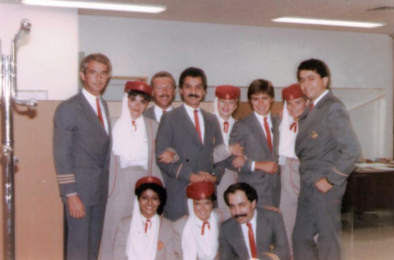 Emirates cabin crew in the 1980s. The 1990 Emirates ordered three more Airbus A310-300s at the Asean Aerospace exhibition in Singapore. Then, in 1991, it began services to the busiest international hub in the world – London Heathrow before ordering seven Boeing 777s, with an option for seven more. Courtesy Emirates