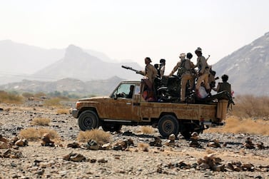 Yemeni pro-government fighters patrol in the eastern Bayhan district of Shabwa province. EPA