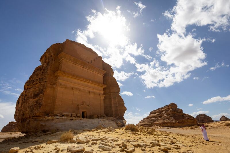 An ancient Nabataean carved tomb at the archaeological site in AlUla. Saudi Arabia is developing a number of major tourism projects. AFP