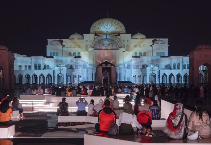 Abu Dhabi, United Arab Emirates, December, 1, 2020.  The 49th UAE National Day celebrations at Qasr Al Watan.  Projector show, Palace in Motion, Colors of the UAE.Victor Besa/The NationalSection:  National News