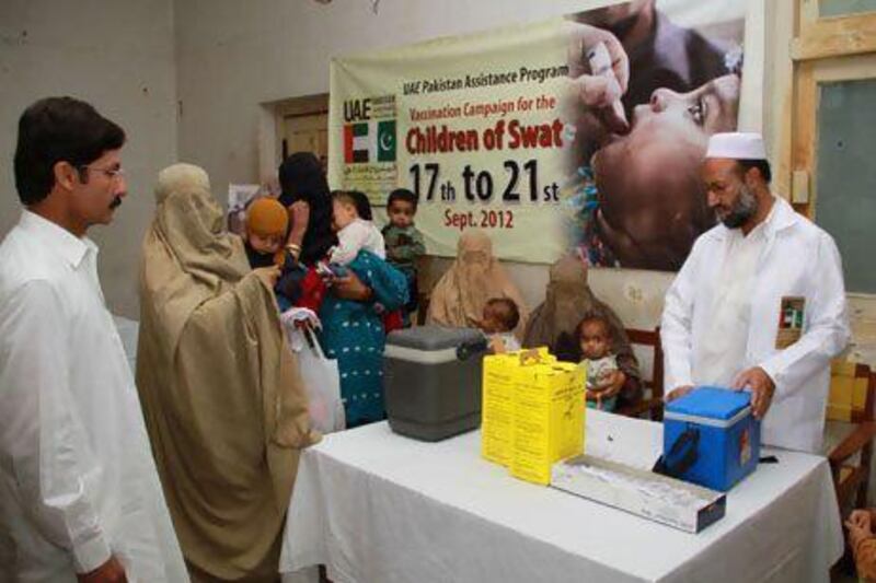 Sheikh Mohammed bin Zayed, Crown Prince of Abu Dhabi, ordered the launch of a polio and measles vaccination campaign for 20,000 children in Pakistan in September 2012. Courtesy Wam