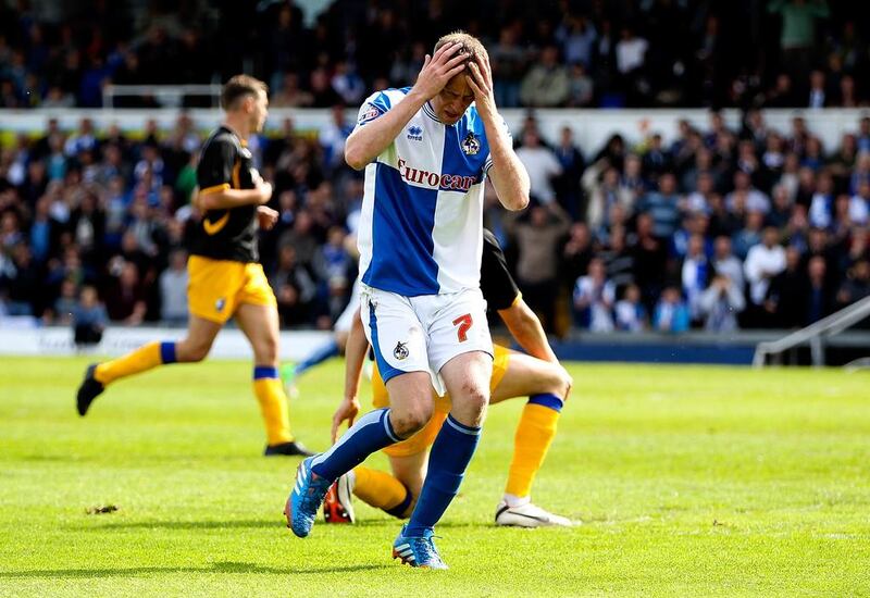 David Clarkson of Bristol Rovers reacts after missing a chance during the League Two match against Mansfield Town at Memorial Stadium. Ben Hoskins / Getty Images