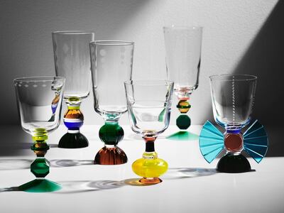 Bold and colourful crystal glassware from the brand retail for Dh1,430 a pair. Photo: Reflections Copenhagen