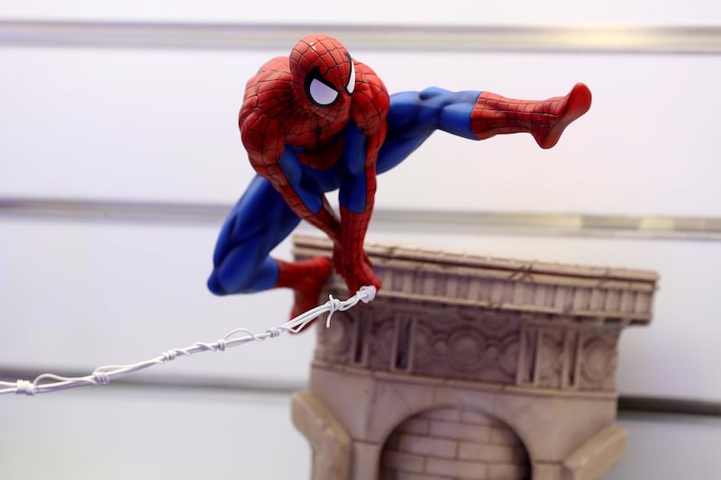 Dubai, United Arab Emirates - May 26, 2019: Photo Project. Spiderman figurine. Comicave is the WorldÕs largest pop culture superstore involved in the retail and distribution of high-end collectibles, pop-culture merchandise, apparels, novelty items, and likes. Thursday the 30th of May 2019. Dubai Outlet Mall, Dubai. Chris Whiteoak / The National