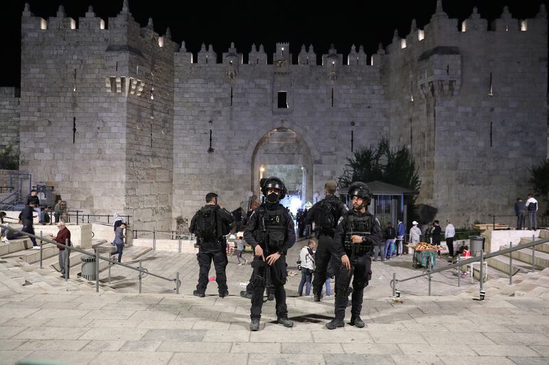 Israeli police at the scene where the incident took place near Damascus Gate in East Jerusalem. Photo: EPA