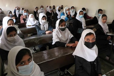 Afghan schoolgirls in Herat, Afghanistan, where they have been banned from singing in choirs in public. EPA