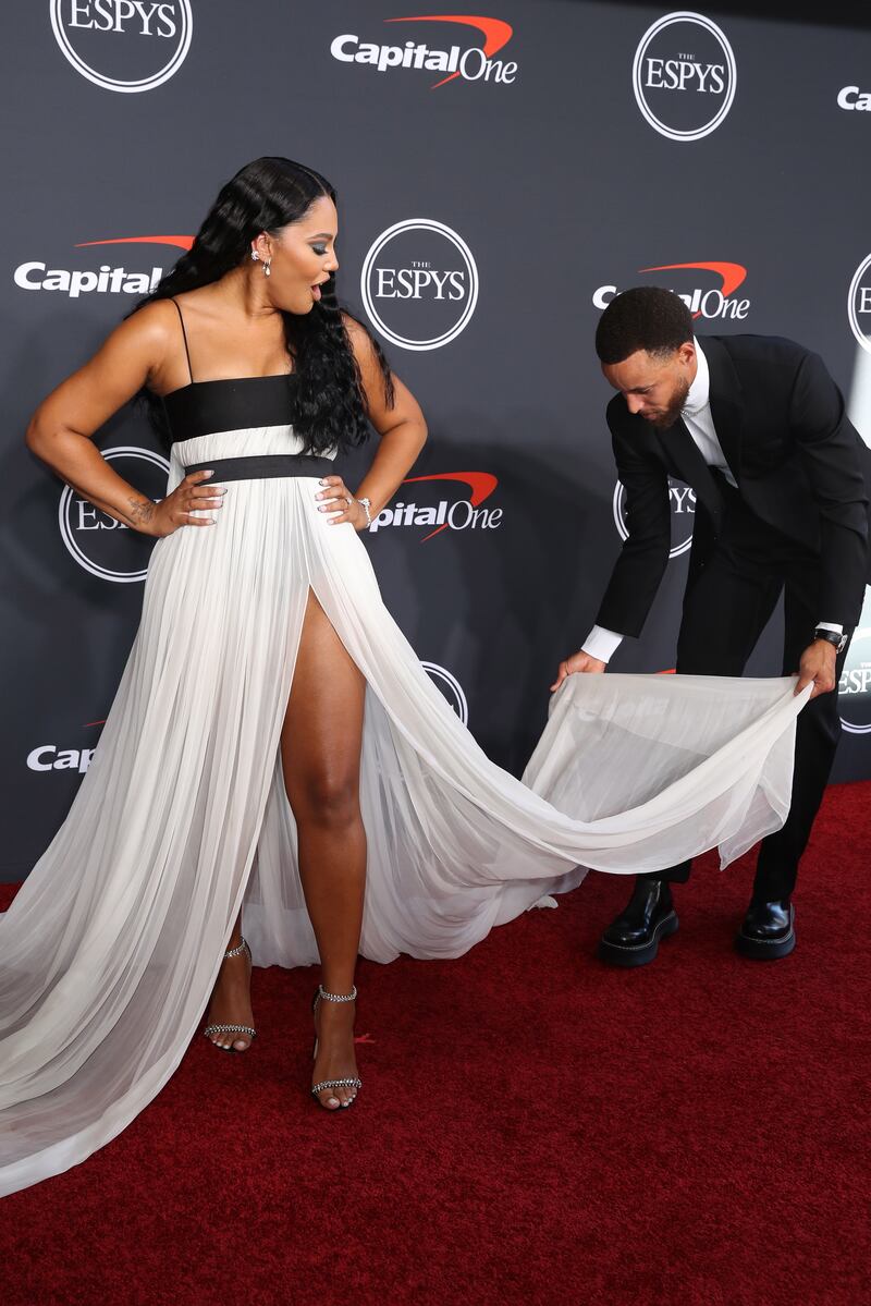 Canadian-American actor Ayesha Curry, left, and US professional basketball player Stephen Curry arrive. EPA