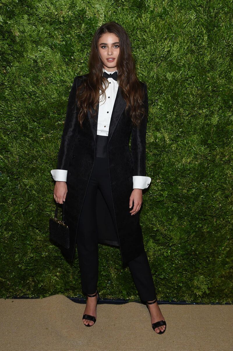 Taylor Hill in Ralph Lauren at the CFDA / Vogue Fashion Fund 2019 Awards at Cipriani South Street on November 04, 2019 in New York City. AFP