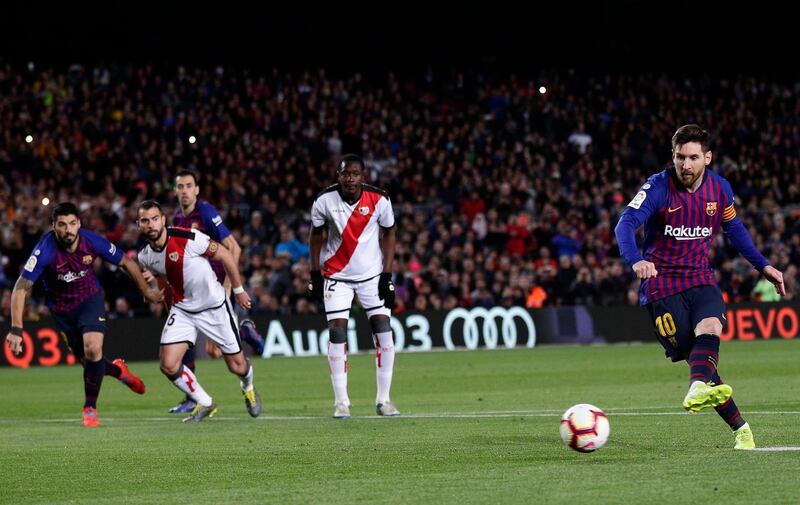 Barcelona's Lionel Messi scores his side's second goal from a penalty spot. AP Photo