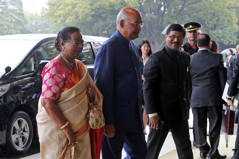 India's President Ram Nath Kovind arrives at the Imperial Palace to attend the proclamation ceremony of the enthronement of Japan's Emperor Naruhito in Tokyo, Japan, October 22, 2019. Reuters