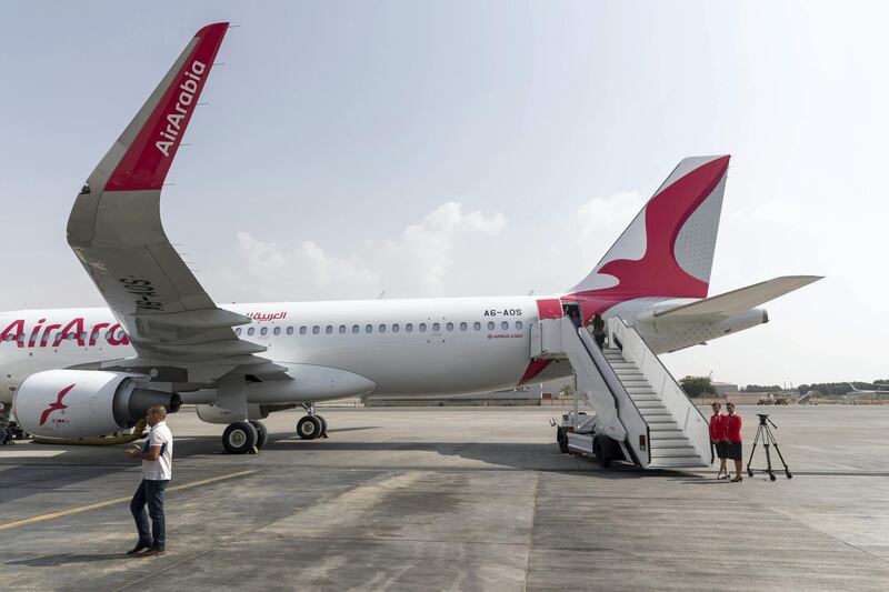 DUBAI, UNITED ARAB EMIRATES. 28 OCTOBER 2018. Air Arabia’s 15th Anniversary Celebration at the Air Arabia hanger in the Sharjah Cargo Terminal. Launch of the newly outfitted Airbus. (Photo: Antonie Robertson/The National) Journalist: Sarah Townsend. Section: Business.