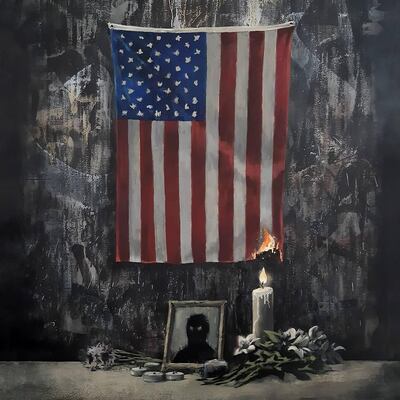 The full work depicts a candle burning the US flag. Instagram / Banksy 