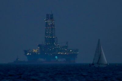 An offshore drilling rig in the waters off Cyprus' coastal city of Limassol in 2020. AP Photo