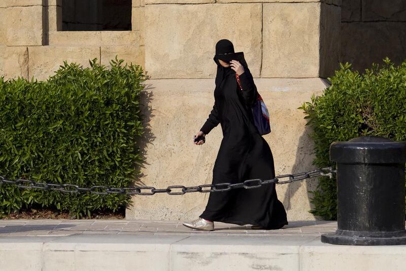 Dubai- A woman's niqab flutters in the wind at Souk Madinat Jumeirah. Sarah Dea/ The National