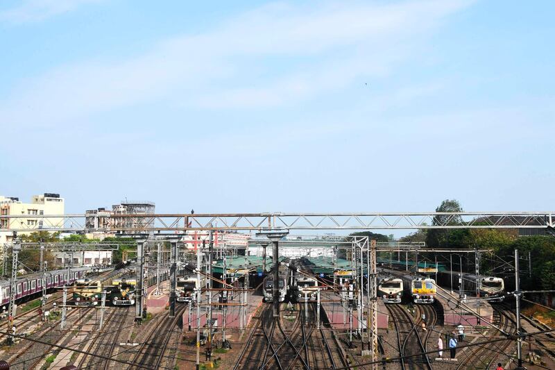 Trains in Kolkata stand at the platforms during a one-day Janata (civil) curfew. AFP