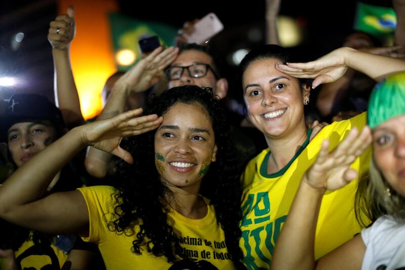 Supporters of Jair Bolsonaro celebrate in Brasilia. Reuters