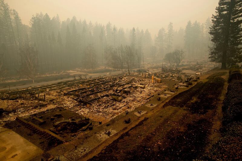 Leveled residences line a mobile home park on Edgewood Lane after the Camp Fire burned through Paradise. AP Photo