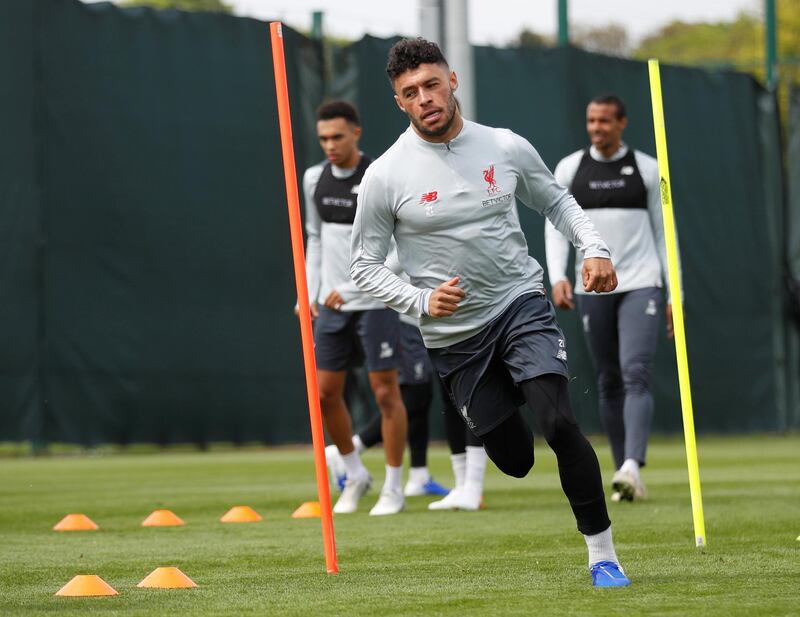 Alex Oxlade-Chamberlain takes part in training at Melwood ahead of Liverpool's Uefa Champions League semi-final, first leg against Barcelona. Reuters