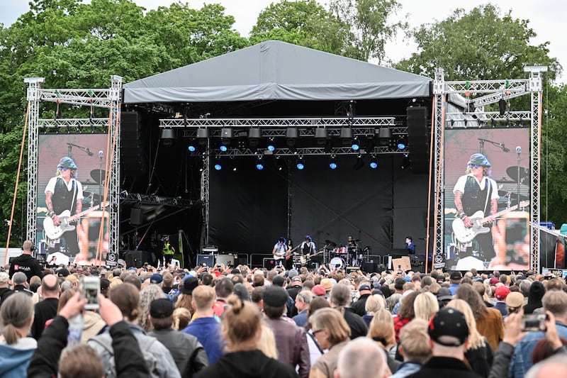 British rock guitarist Jeff Beck and Depp perform on stage at the Helsinki Blues Festival. EPA
