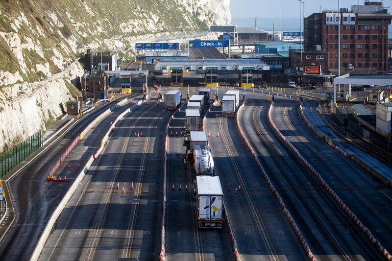 Trucks in a small queue at the Port of Dover. Bloomberg