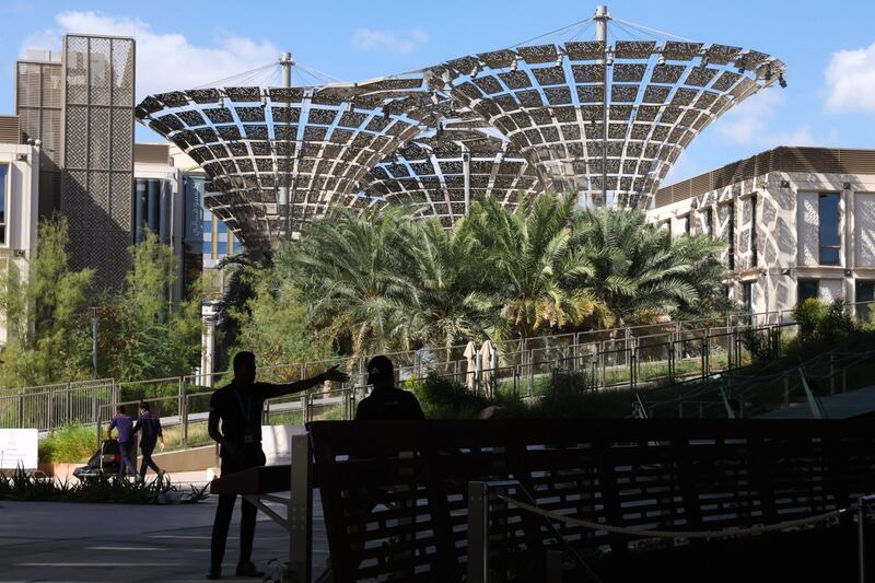 Attendees in the Green Zone on the opening day of Cop28 at Expo City in Dubai on Thursday. Bloomberg