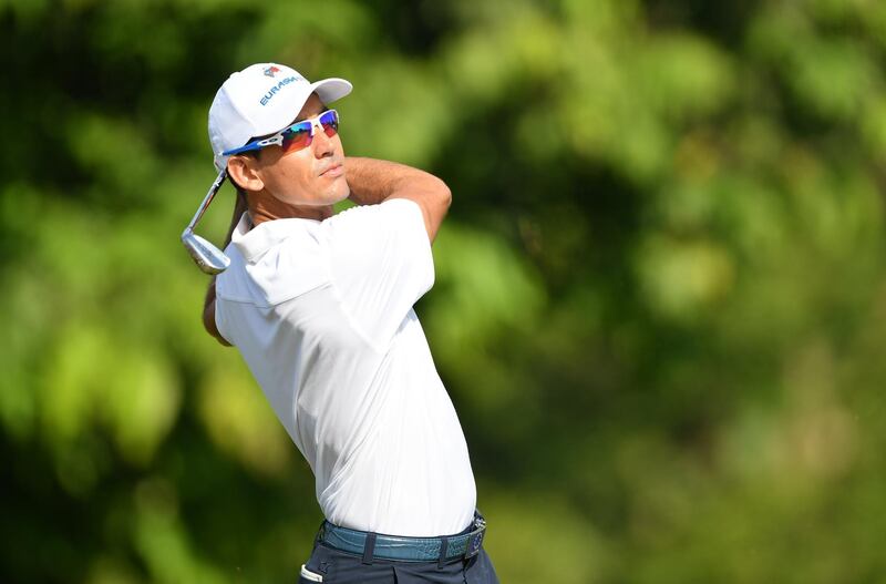 KUALA LUMPUR, MALAYSIA - JANUARY 10:  Rafa Cabrera Bello of Team Europe plays a shot during practice prior to the start of the Eurasia Cup at Glenmarie G&CC on January 10, 2018 in Kuala Lumpur, Malaysia.  (Photo by Stuart Franklin/Getty Images)