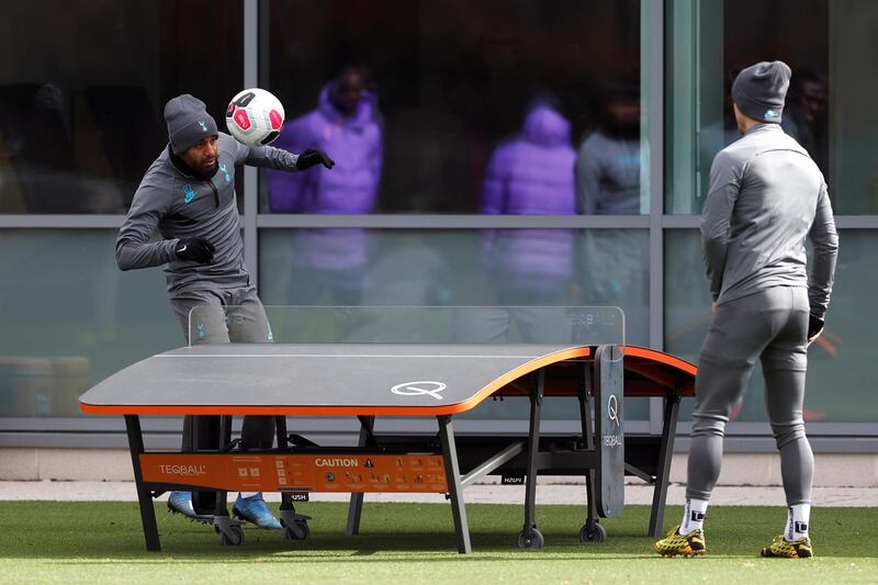 Tottenham Hotspur's Lucas Moura and Giovani Lo Celso during training. Reuters