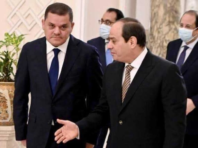 Egyptian President Abdel Fattah El Sisi (L) meets Libyan Prime Minister Abdul Hamid Dbeibeh. Photo: Egyptian Presidency