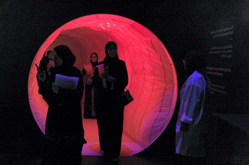 ABU DHABI, UNITED ARAB EMIRATES - OCTOBER 08, 2018. 

Interactive Science and Technology installation at Mohammed Bin Zayed Council for Future Generations sessions, held at ADNEC.

(Photo by Reem Mohammed/The National)

Reporter: SHIREENA AL NUWAIS + ANAM RIZVI
Section:  NA