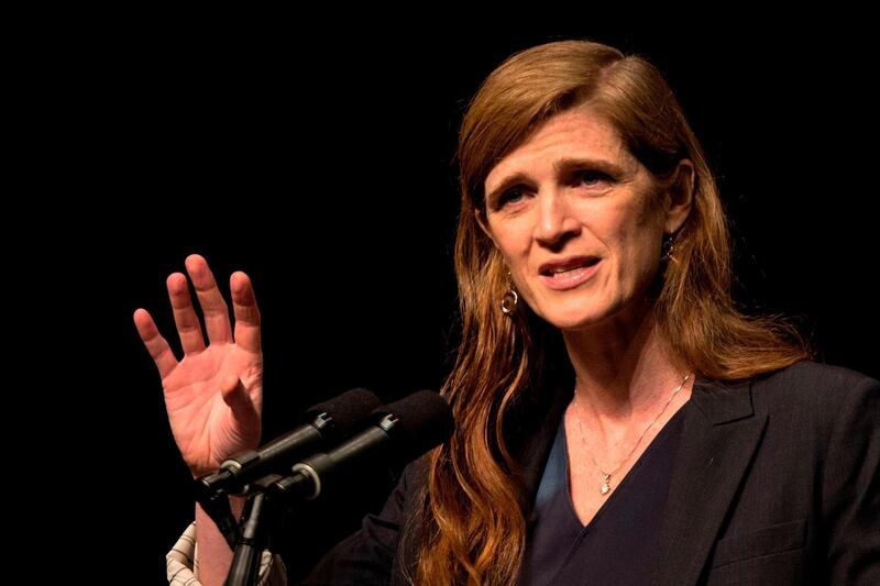 (FILES) In this file photo former US ambassador to the United Nations Samantha Power gives a speech at the Israel Middle East Model UN Conference on February 15, 2016 in the Israeli city of Even Yehuda. President-elect Joe Biden on January 13, 2021 nominated former ambassador Samantha Power, a forceful advocate of humanitarian diplomacy, to lead US foreign aid and elevated the position's role. Power, if confirmed as administrator of the US Agency for International Development (USAID), would sit on the National Security Council along with John Kerry, the former secretary of state tapped as climate envoy -- for the first time giving such prominence to the two issues. 
 / AFP / JACK GUEZ
