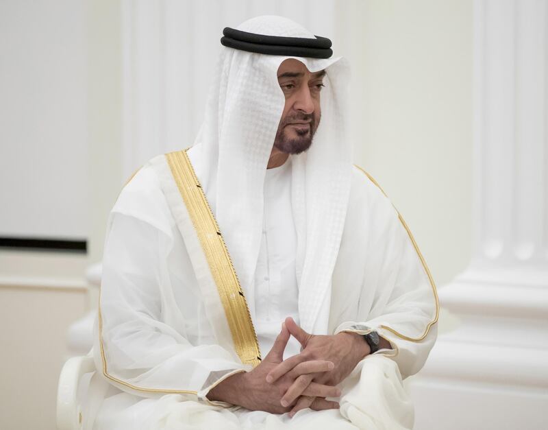 epa06778747 Sheikh Mohammed bin Zayed bin Sultan Al-Nahyan, Abu Dhabi Crown Prince and Deputy Supreme Commander of the UAE Armed Forces, during his meeting with Russian President Vladimir Putin in the Kremlin in Moscow, Russia, 01 June 2018. Russia and the UAE signed a declaration on strategic partnership that envisaged closer economic and financial cooperation.  EPA/PAVEL GOLOVKIN / POOL