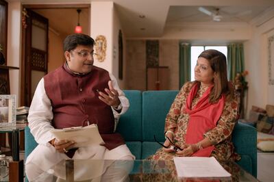 Sima Taparia, right, and astrologer Pundit Sushil-Ji, left, in 'Indian Matchmaking'. Netflix