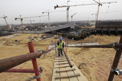 An Egyptian construction worker at the site of Egypt’s Grand Museum, just outside Cairo. AP photo