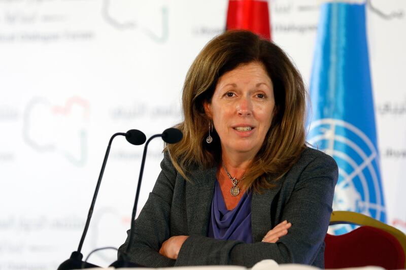 FILE - In this Nov. 15, 2020 file photo, Stephanie Williams, Acting Special Representative of the Secretary-General and Head of the United Nations Support Mission speaks during a news conference in Tunis, Tunisia. Williams said Saturday, Jan. 16, 2021,  an advisory committee of the Libyan Political Dialogue Forum agreed on a recommended mechanism for choosing a transitional government that would lead the conflict-stricken country to elections late this year. (AP Photo/Walid Haddad, File)
