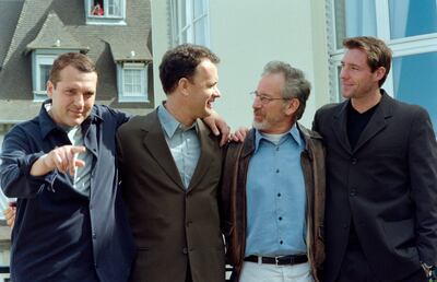 From left: Tom Sizemore, Tom Hanks, Steven Spielberg and Edward Burns, who made Saving Private Ryan together. AFP