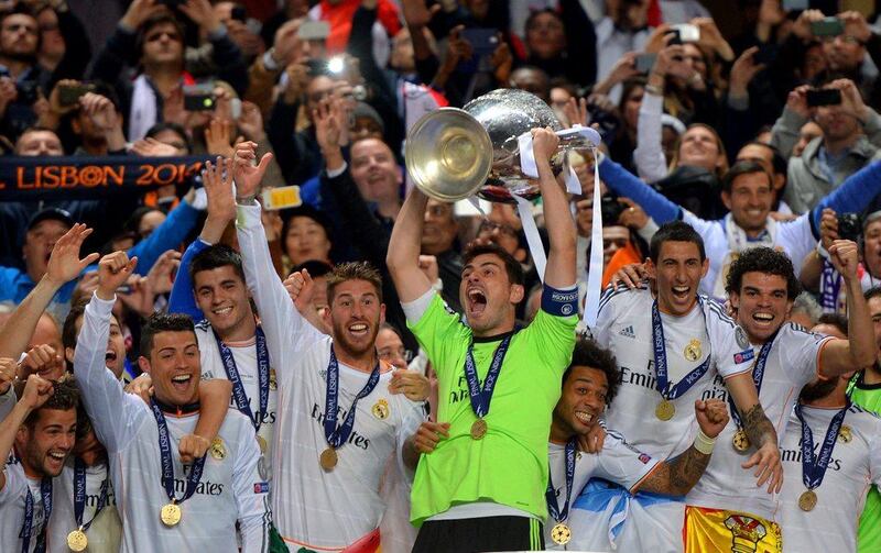 Iker Casillas of Real Madrid lifts the Champions League trophy after his side's victory in Saturday's final. Michael Regan / Getty Images / May 24, 2014