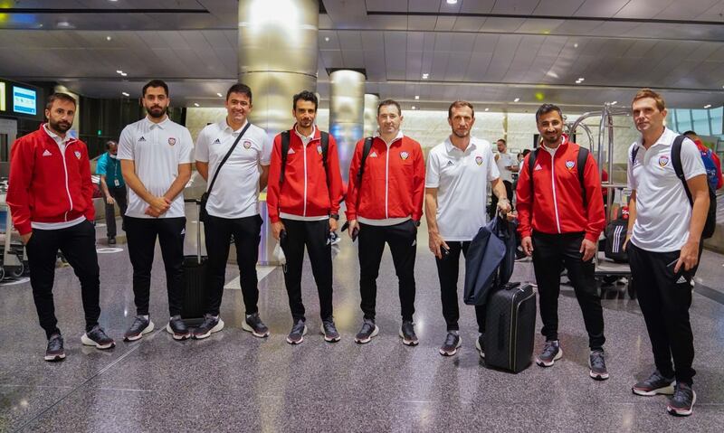 UAE players arrive in Doha ahead of their upcoming World Cup play-off against Australia. 