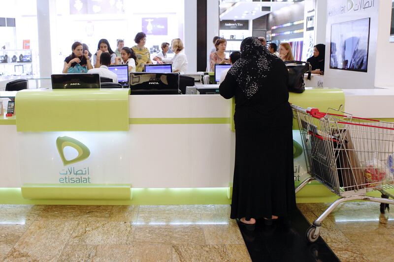 UAE telecoms operators including Etisalat are facing increasing pressure on their fixed-line services as voice telephone revenues decline. Sarah Dea / The National